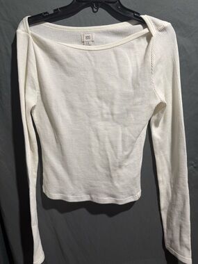 BDG Cream Waffle-Knit Long Sleeve Scoop Top